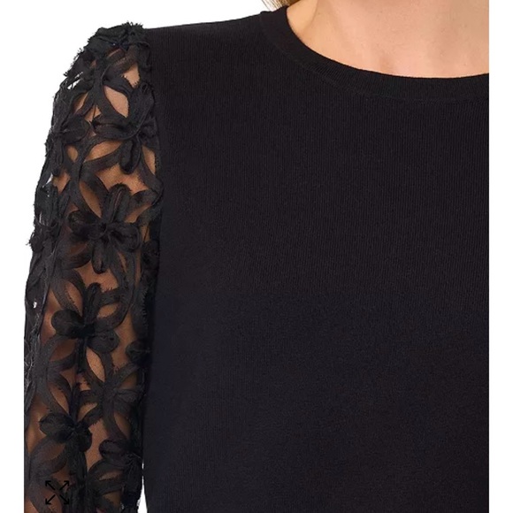 Women’s Floral Lace Sleeve Sweater - Picture 3 of 5